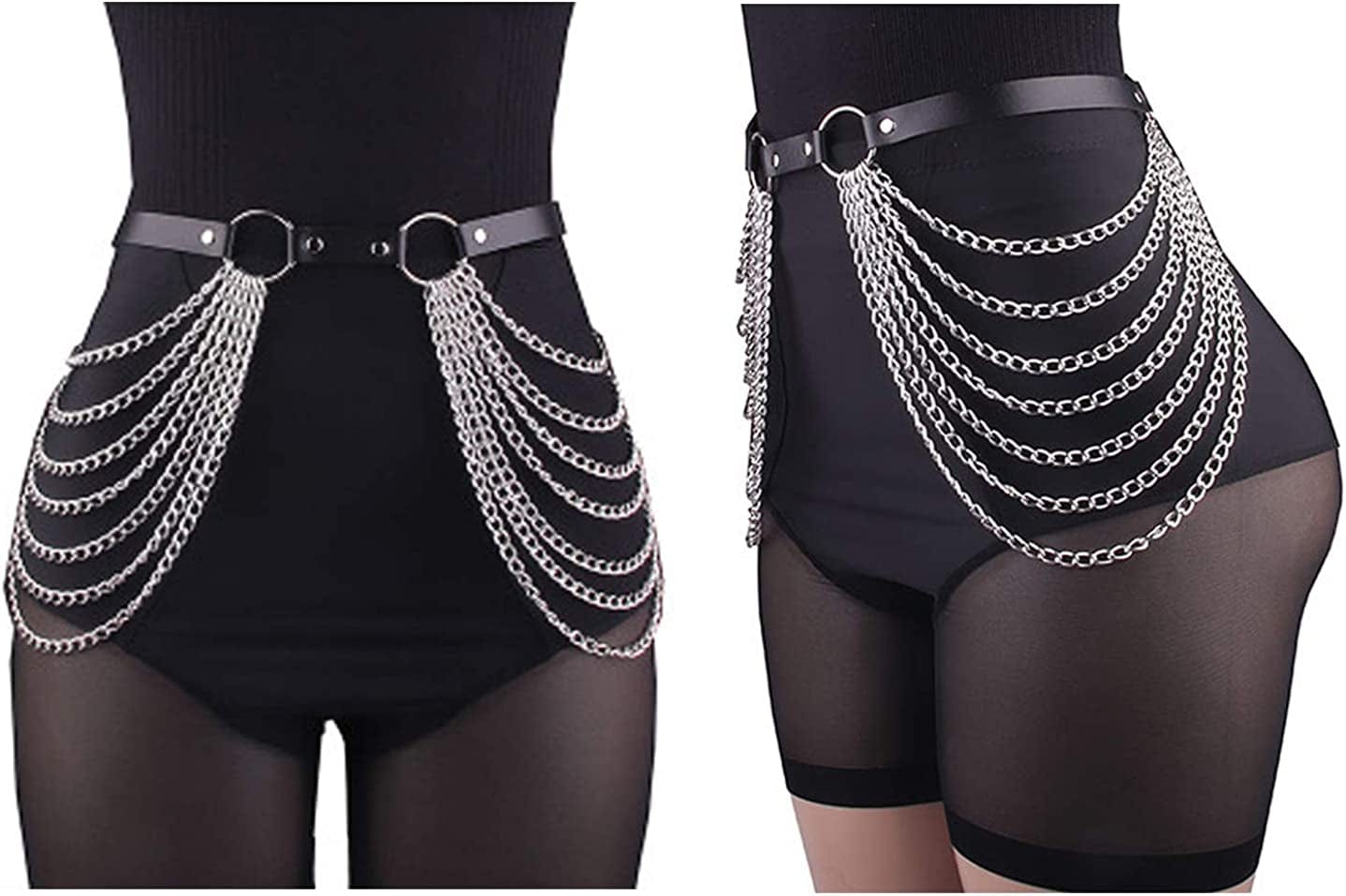 YOVORO 2PCS Punk Waist Belly Chain Belt for Women Leather Layered Body Chain Dance Pary Body Accessories Jewelry Apparel & Accessories > Jewelry > Body Jewelry YOVORO