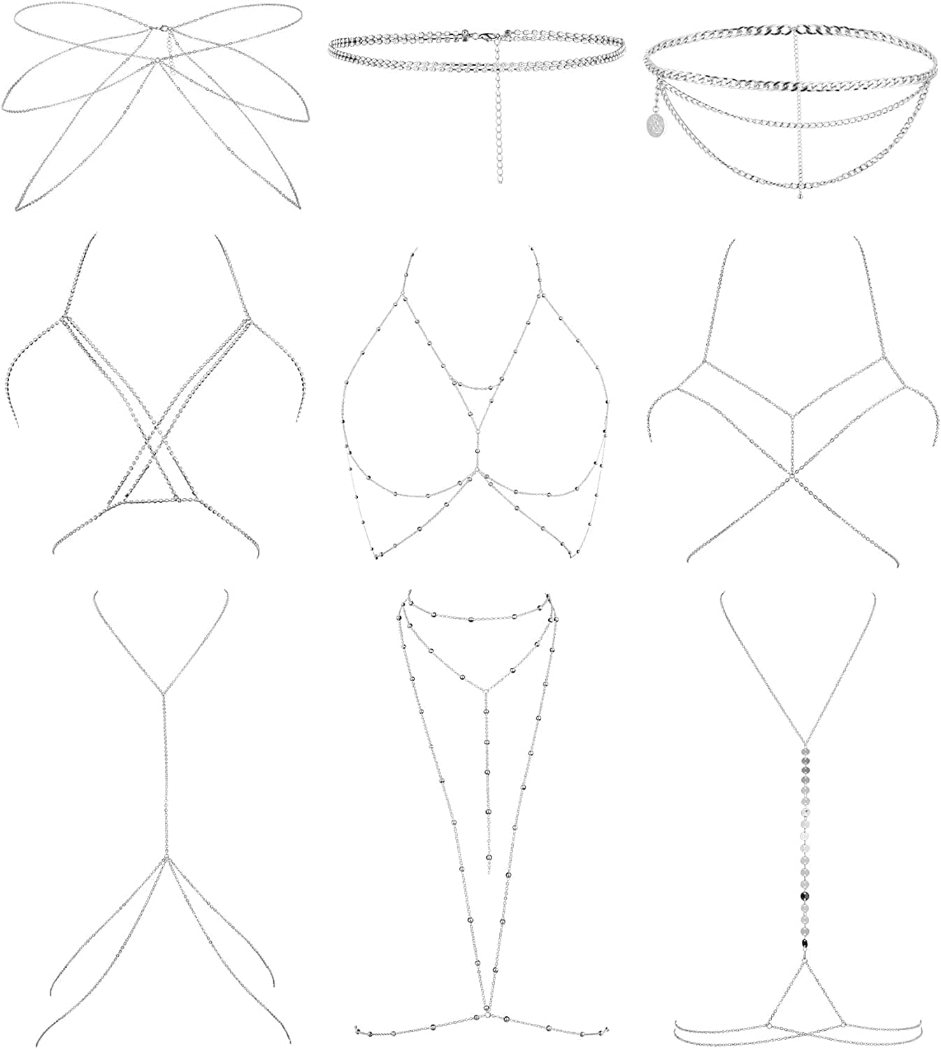 YOVORO 9PCS Sexy Belly Waist Chain for Women Bikini Body Chain Beach Bra Chain Jewelry Set Apparel & Accessories > Jewelry > Body Jewelry YOVORO Silver