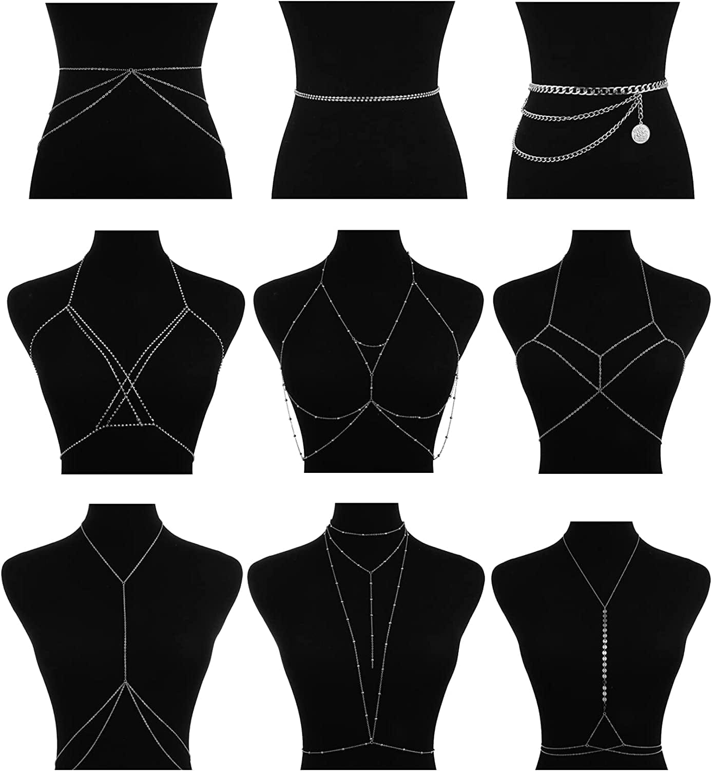 YOVORO 9PCS Sexy Belly Waist Chain for Women Bikini Body Chain Beach Bra Chain Jewelry Set Apparel & Accessories > Jewelry > Body Jewelry YOVORO