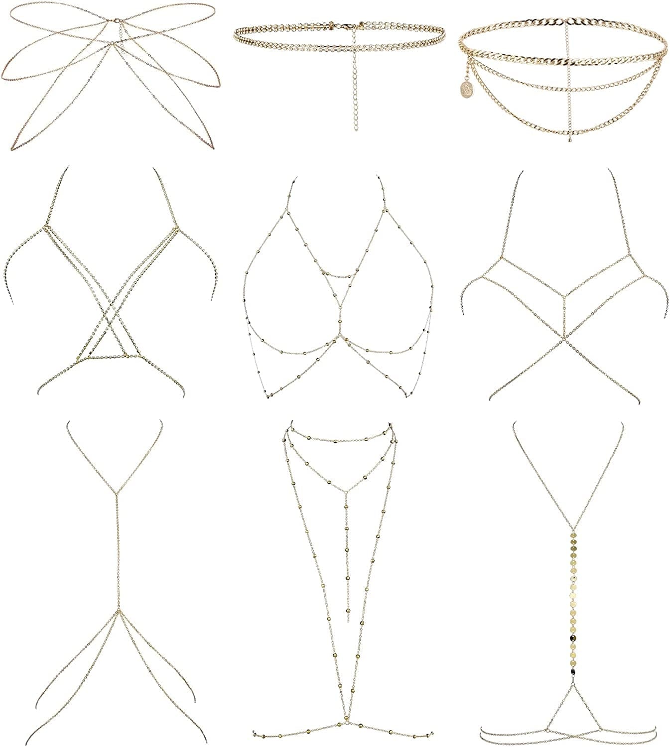 YOVORO 9PCS Sexy Belly Waist Chain for Women Bikini Body Chain Beach Bra Chain Jewelry Set Apparel & Accessories > Jewelry > Body Jewelry YOVORO Gold