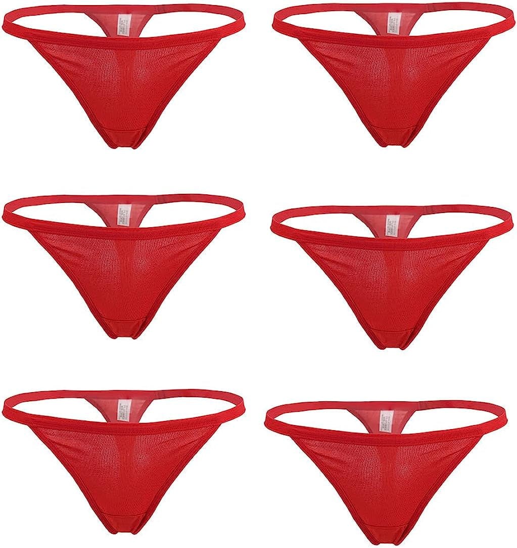 YOYI FASHION Women Cotton Low Rise Soft Breathable T-Back G-String Thong Panties Multi Packs Red-6 Packs / Medium-Large
