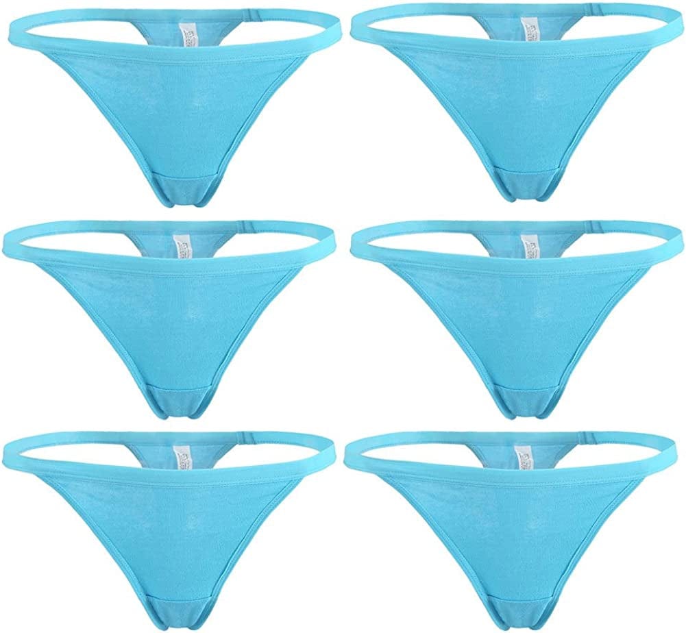 YOYI FASHION Women Cotton Low Rise Soft Breathable T-Back G-String Thong Panties Multi Packs Blue-6 Packs / X-Large-XX-Large