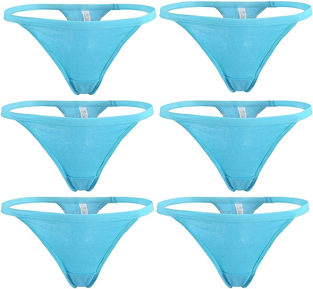 YOYI FASHION Women Cotton Low Rise Soft Breathable T-Back G-String Thong Panties Multi Packs Blue-6 Packs / Medium-Large