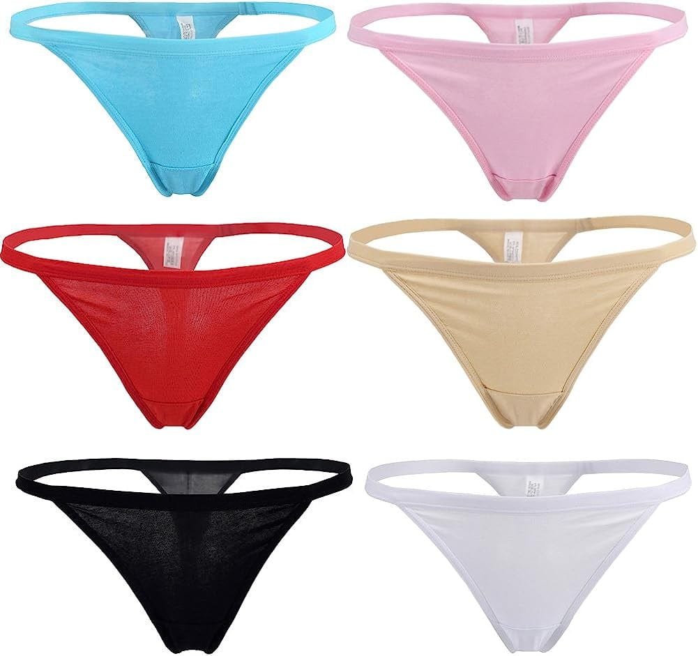 YOYI FASHION Women Cotton Low Rise Soft Breathable T-Back G-String Thong Panties Multi Packs Multicoloured-6 Packs / Medium-Large