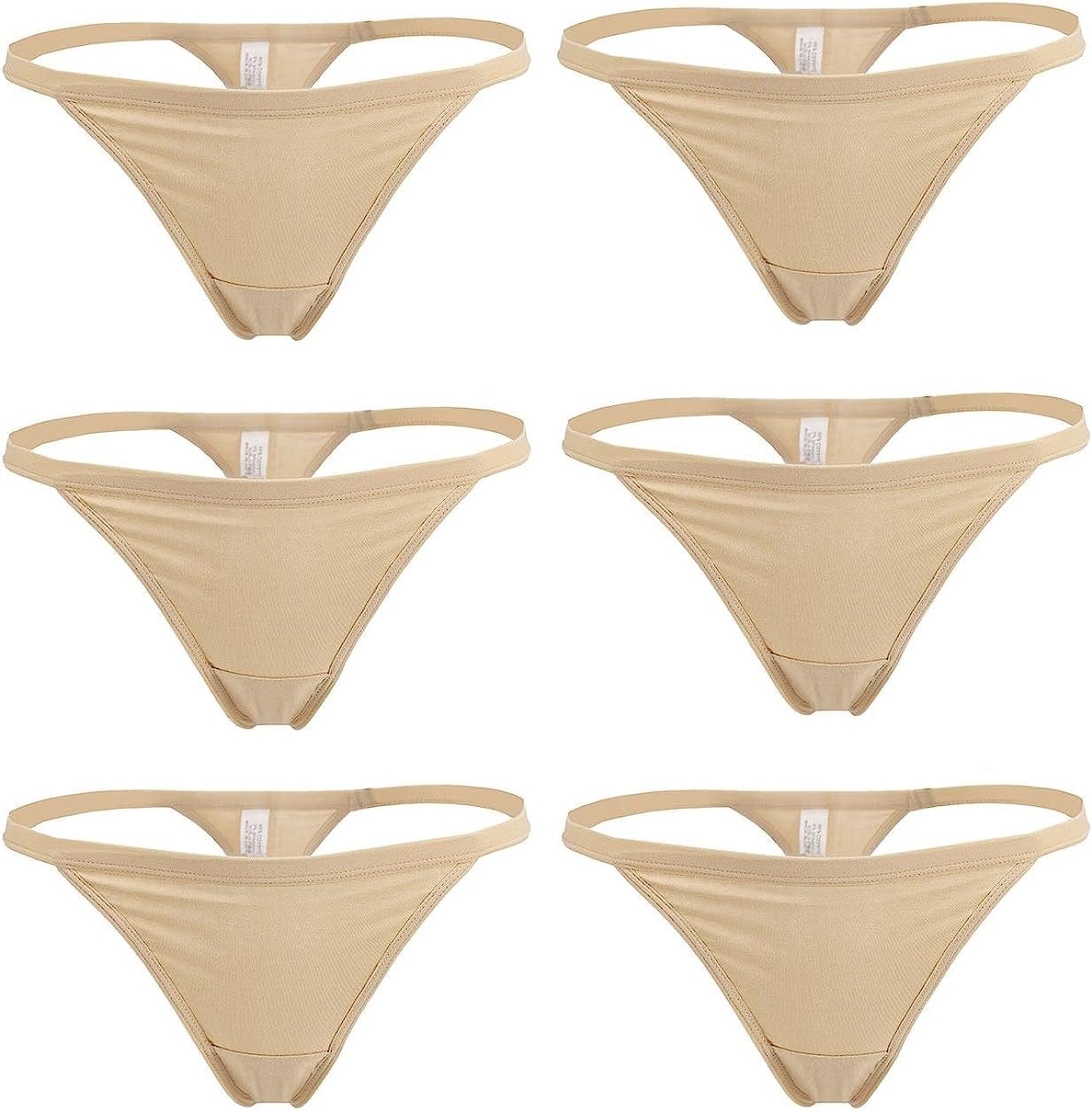 YOYI FASHION Women Cotton Low Rise Soft Breathable T-Back G-String Thong Panties Multi Packs Beige-6 Packs / X-Large-XX-Large