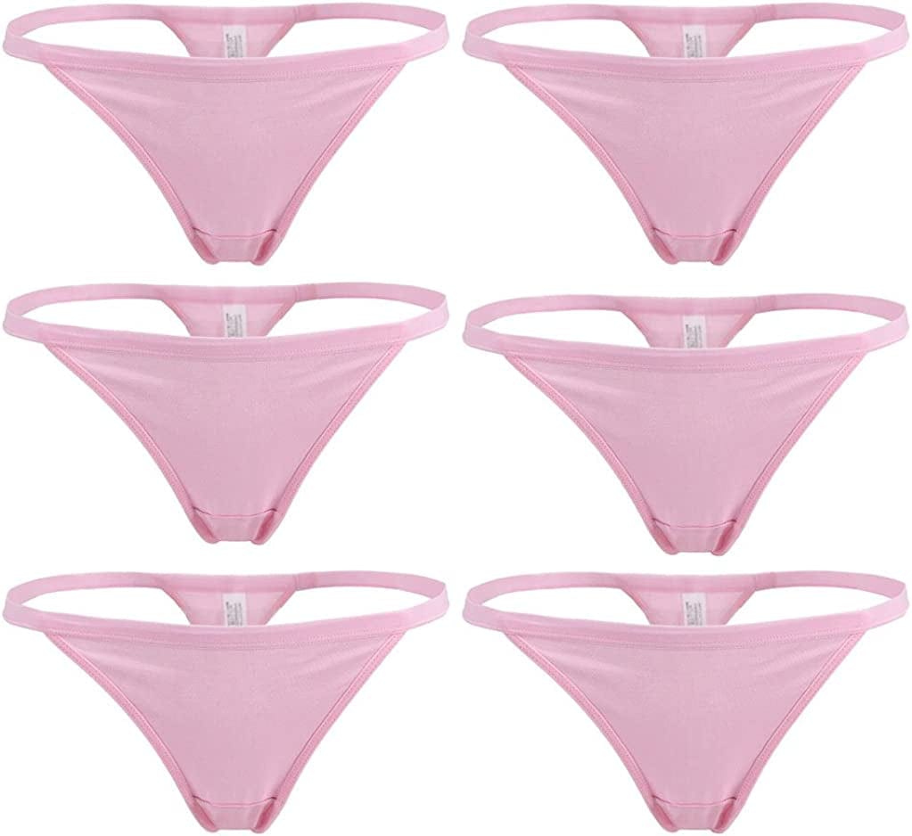 YOYI FASHION Women Cotton Low Rise Soft Breathable T-Back G-String Thong Panties Multi Packs Pink-6 Packs / X-Large-XX-Large