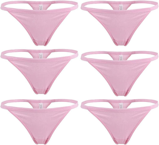 YOYI FASHION Women Cotton Low Rise Soft Breathable T-Back G-String Thong Panties Multi Packs Pink-6 Packs / X-Large-XX-Large