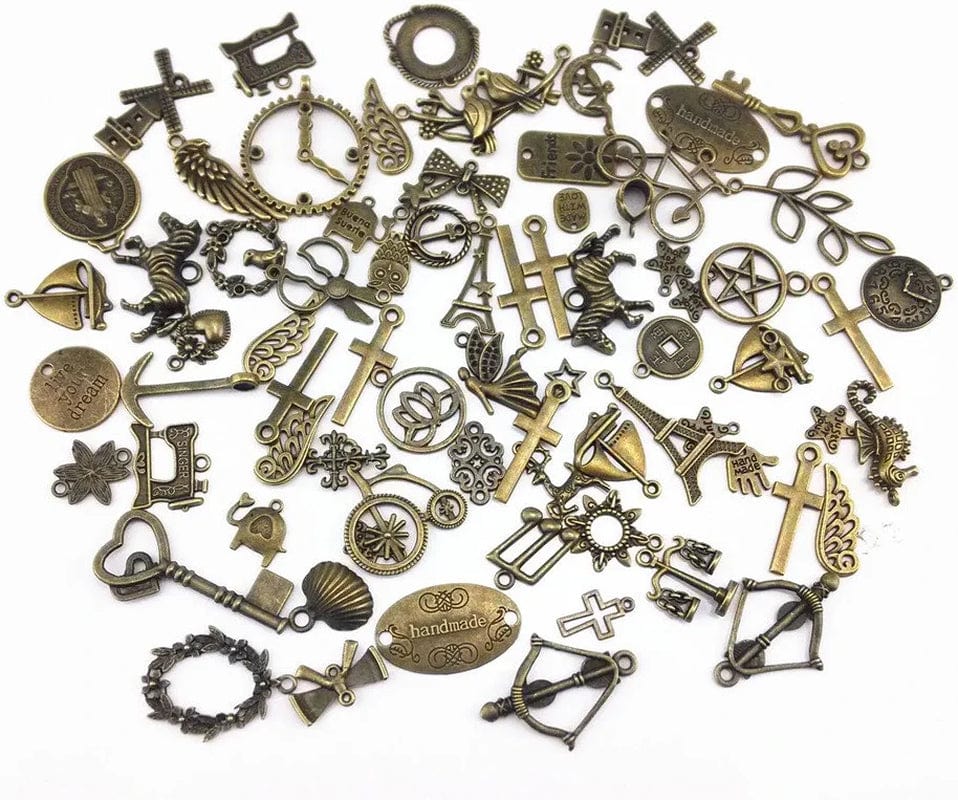 Yueton 100 Gram (Approx 70Pcs) Assorted Antique Charms Pendant for Crafting, Jewelry Making Accessory (Bronze)