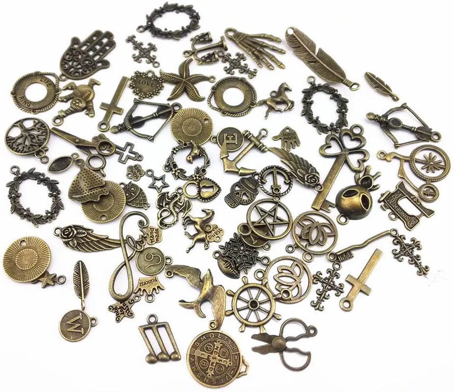 Yueton 100 Gram (Approx 70Pcs) Assorted Antique Charms Pendant for Crafting, Jewelry Making Accessory (Bronze)