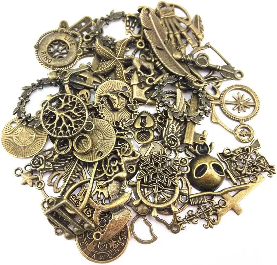 Yueton 100 Gram (Approx 70Pcs) Assorted Antique Charms Pendant for Crafting, Jewelry Making Accessory (Bronze) Bronze