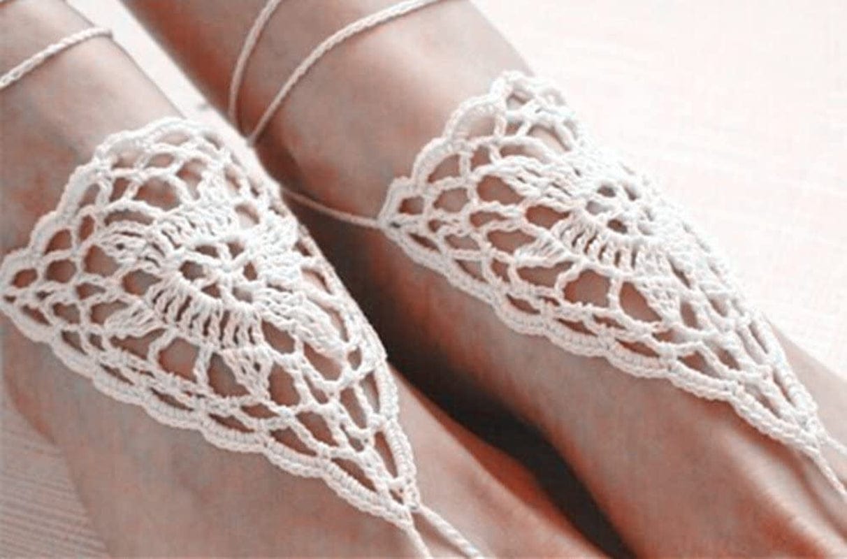Yueton 2Pcs Crochet Barefoot Sandals, Nude Shoes, Foot Jewelry, Anklet, Bridesmaid Accessory, Yoga Shoes, Beach Pool Wedding Accessory Apparel & Accessories > Jewelry > Anklets yueton