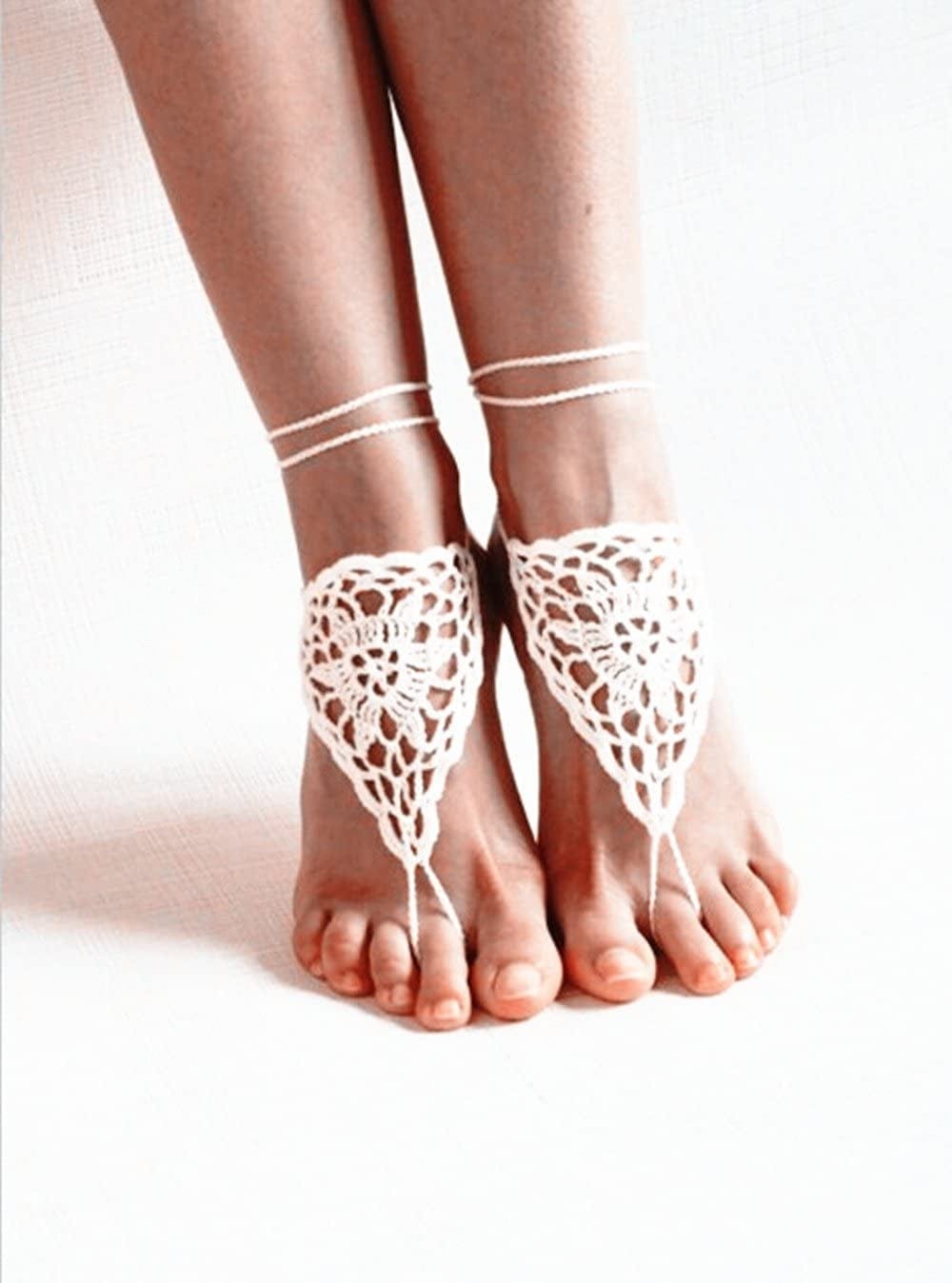 Yueton 2Pcs Crochet Barefoot Sandals, Nude Shoes, Foot Jewelry, Anklet, Bridesmaid Accessory, Yoga Shoes, Beach Pool Wedding Accessory Apparel & Accessories > Jewelry > Anklets yueton