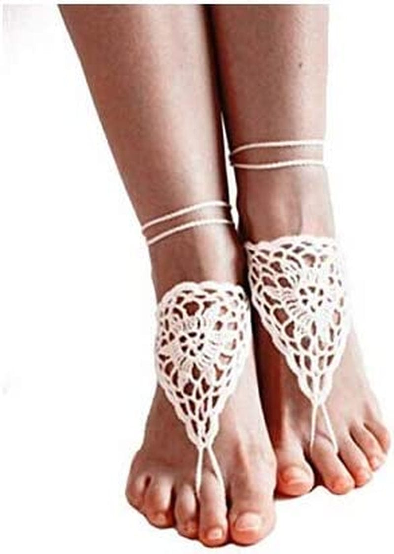 Yueton 2Pcs Crochet Barefoot Sandals, Nude Shoes, Foot Jewelry, Anklet, Bridesmaid Accessory, Yoga Shoes, Beach Pool Wedding Accessory Apparel & Accessories > Jewelry > Anklets yueton