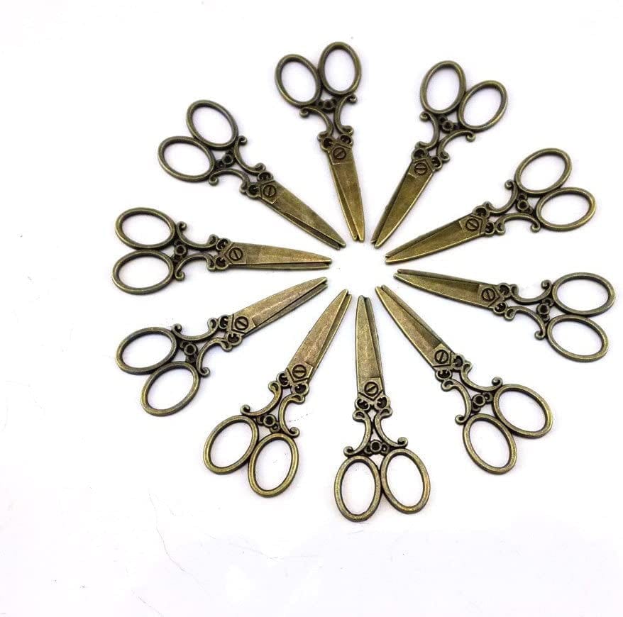 Yueton 40Pcs Vintage Scissors Shape Metal Charms Pendant DIY Craft Jewelry Making Accessory (Bronze) Bronze