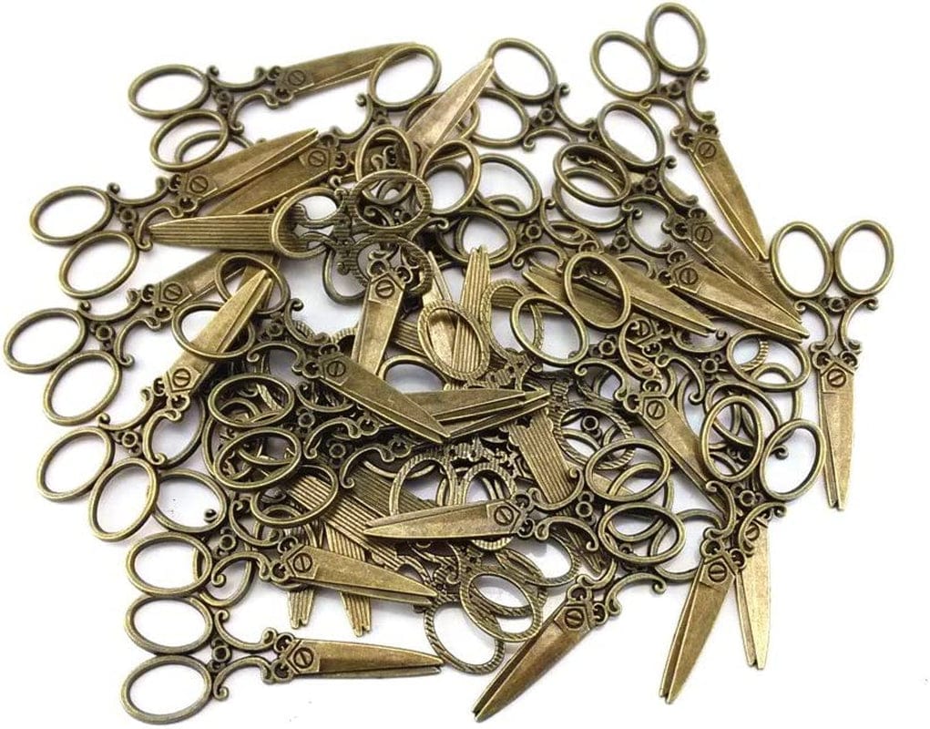Yueton 40Pcs Vintage Scissors Shape Metal Charms Pendant DIY Craft Jewelry Making Accessory (Bronze) Bronze