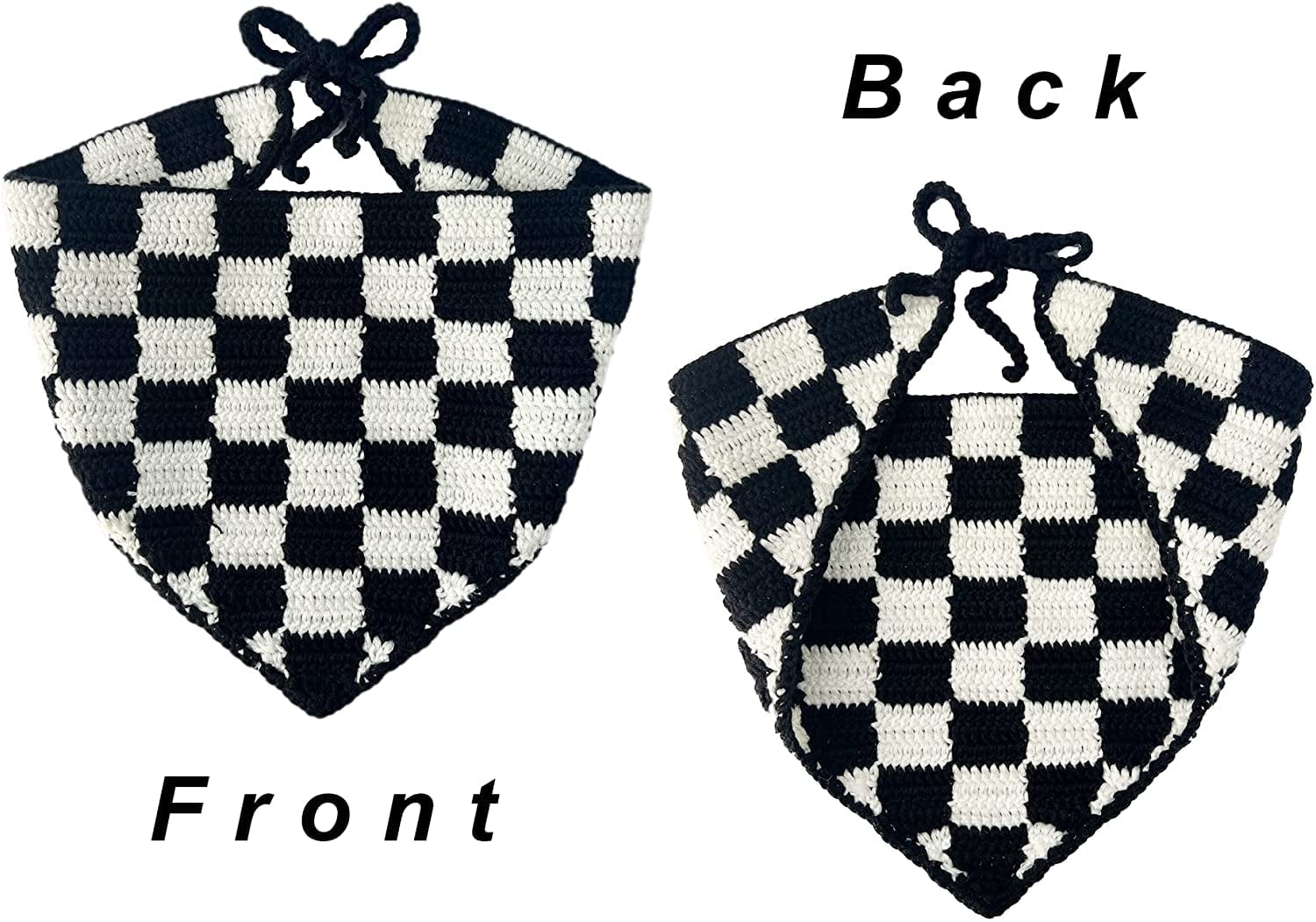 Yummyyoung Checkered Crochet Bandana Handmade Headband Y2K Kerchief Headscarf Hair Tie Back Scarf for Womens Black White Checkered Apparel & Accessories > Clothing Accessories > Bandanas & Headties YummyYoung