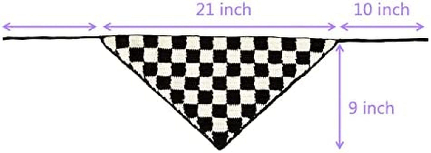 Yummyyoung Checkered Crochet Bandana Handmade Headband Y2K Kerchief Headscarf Hair Tie Back Scarf for Womens Black White Checkered Apparel & Accessories > Clothing Accessories > Bandanas & Headties YummyYoung