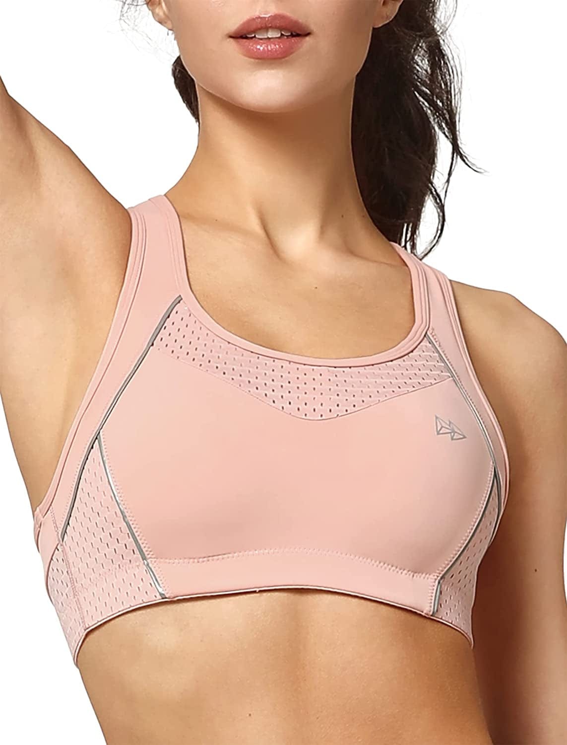 Yvette Racerback Sports Bra - High Impact Workout Gym Activewear Sports Bras for Women Running Yoga Bras Pink / XX-Large Plus