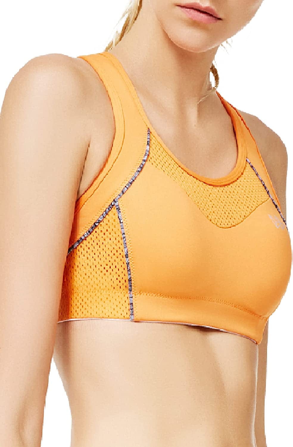 Yvette Racerback Sports Bra - High Impact Workout Gym Activewear Sports Bras for Women Running Yoga Bras Orange / X-Large