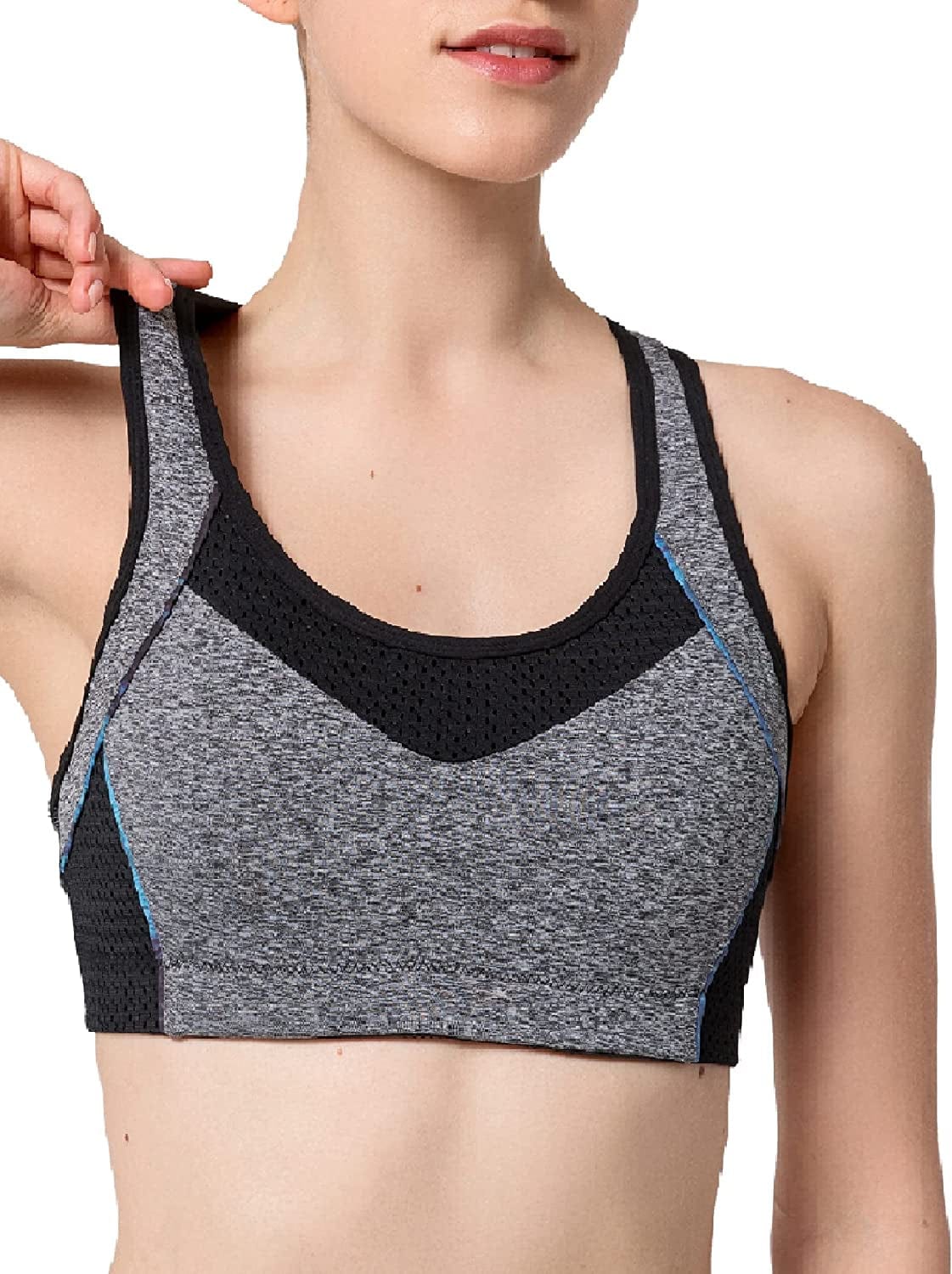 Yvette Racerback Sports Bra - High Impact Workout Gym Activewear Sports Bras for Women Running Yoga Bras Grey / X-Large Plus