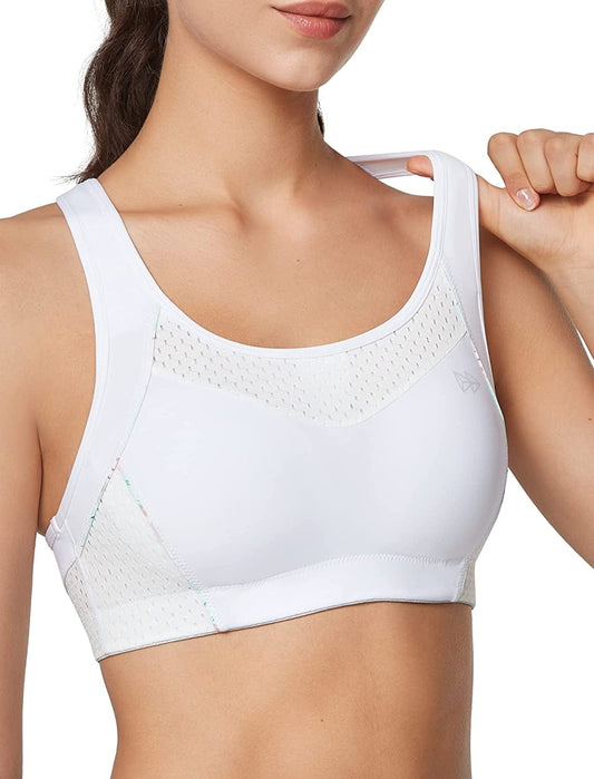 Yvette Racerback Sports Bra - High Impact Workout Gym Activewear Sports Bras for Women Running Yoga Bras White / XX-Large Plus