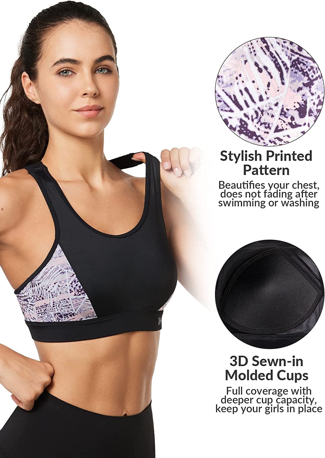 Yvette Yoga Sports Bras for Women Adjustable Straps Criss Cross Back Moleded Cup Swim Sports Bra Swimsuit Top