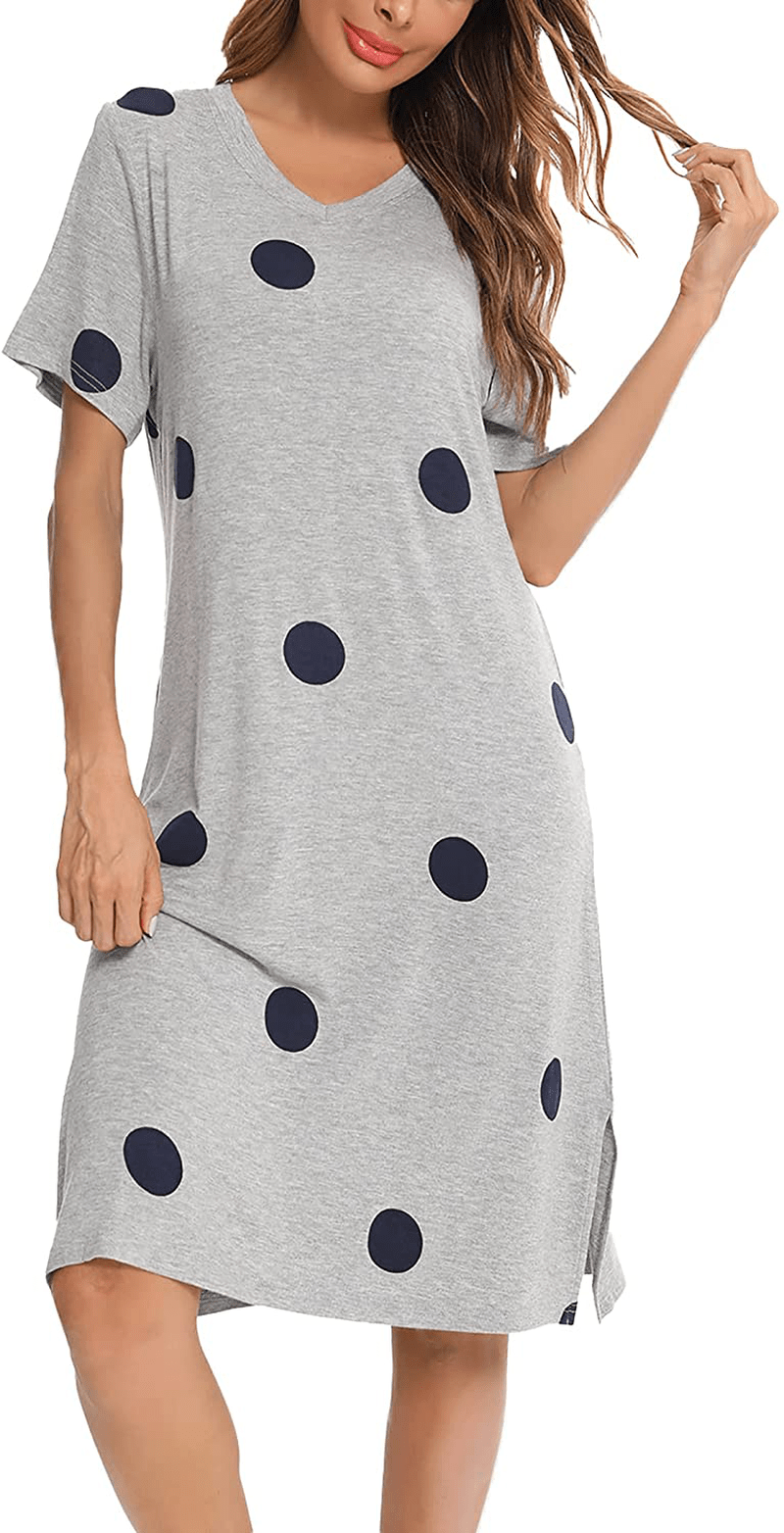 YYA Womens Nightgown Soft Short Sleeve Printed Sleep Shirt V-Neck Side Slit Nightshirt Loungewear S-3XL Apparel & Accessories > Clothing > Sleepwear & Loungewear > Nightgowns Kylie Max