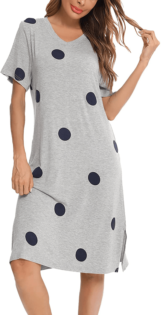 YYA Womens Nightgown Soft Short Sleeve Printed Sleep Shirt V-Neck Side Slit Nightshirt Loungewear S-3XL Apparel & Accessories > Clothing > Sleepwear & Loungewear > Nightgowns Kylie Max