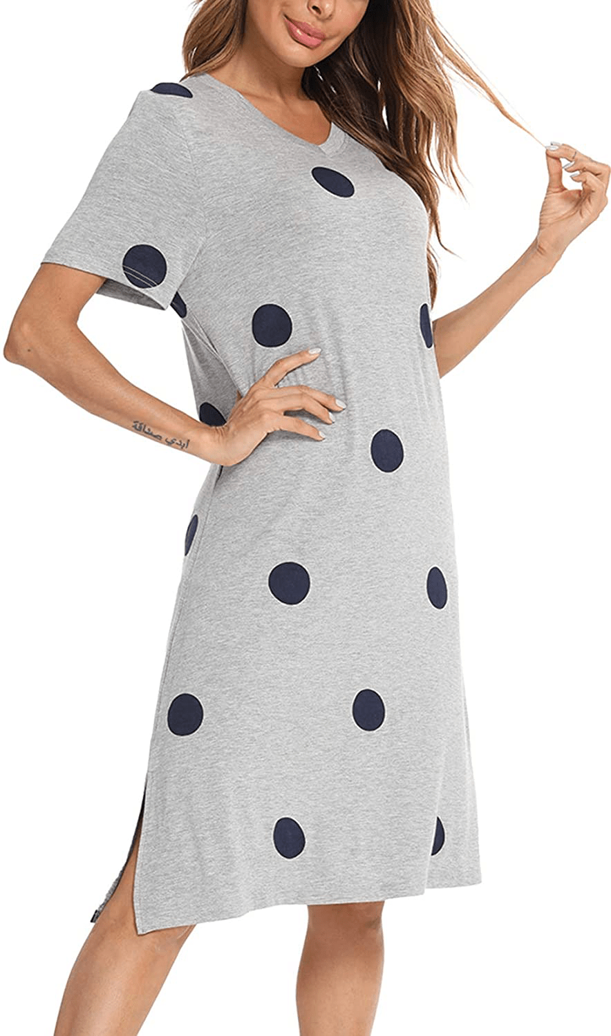 YYA Womens Nightgown Soft Short Sleeve Printed Sleep Shirt V-Neck Side Slit Nightshirt Loungewear S-3XL Apparel & Accessories > Clothing > Sleepwear & Loungewear > Nightgowns Kylie Max