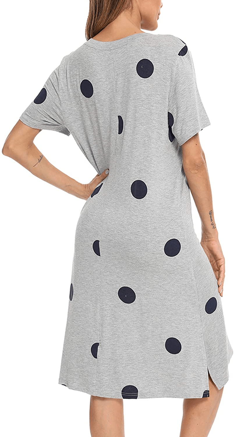 YYA Womens Nightgown Soft Short Sleeve Printed Sleep Shirt V-Neck Side Slit Nightshirt Loungewear S-3XL Apparel & Accessories > Clothing > Sleepwear & Loungewear > Nightgowns Kylie Max