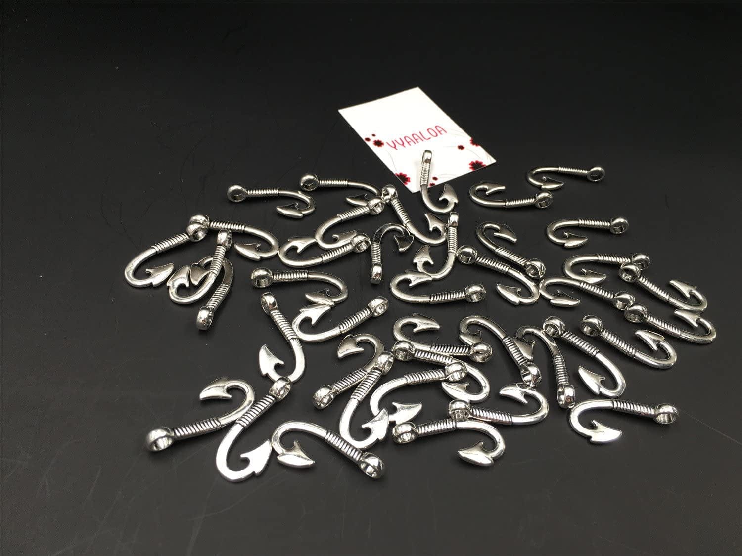 Yyaaloa 40Pcs Fishhook Style Charms Pendants DIY Antique Charms Pendant for Crafting Pack of 40 (Silver Vintage Fishhook Style Charms) Silver Vintage Fishhook Style Charms