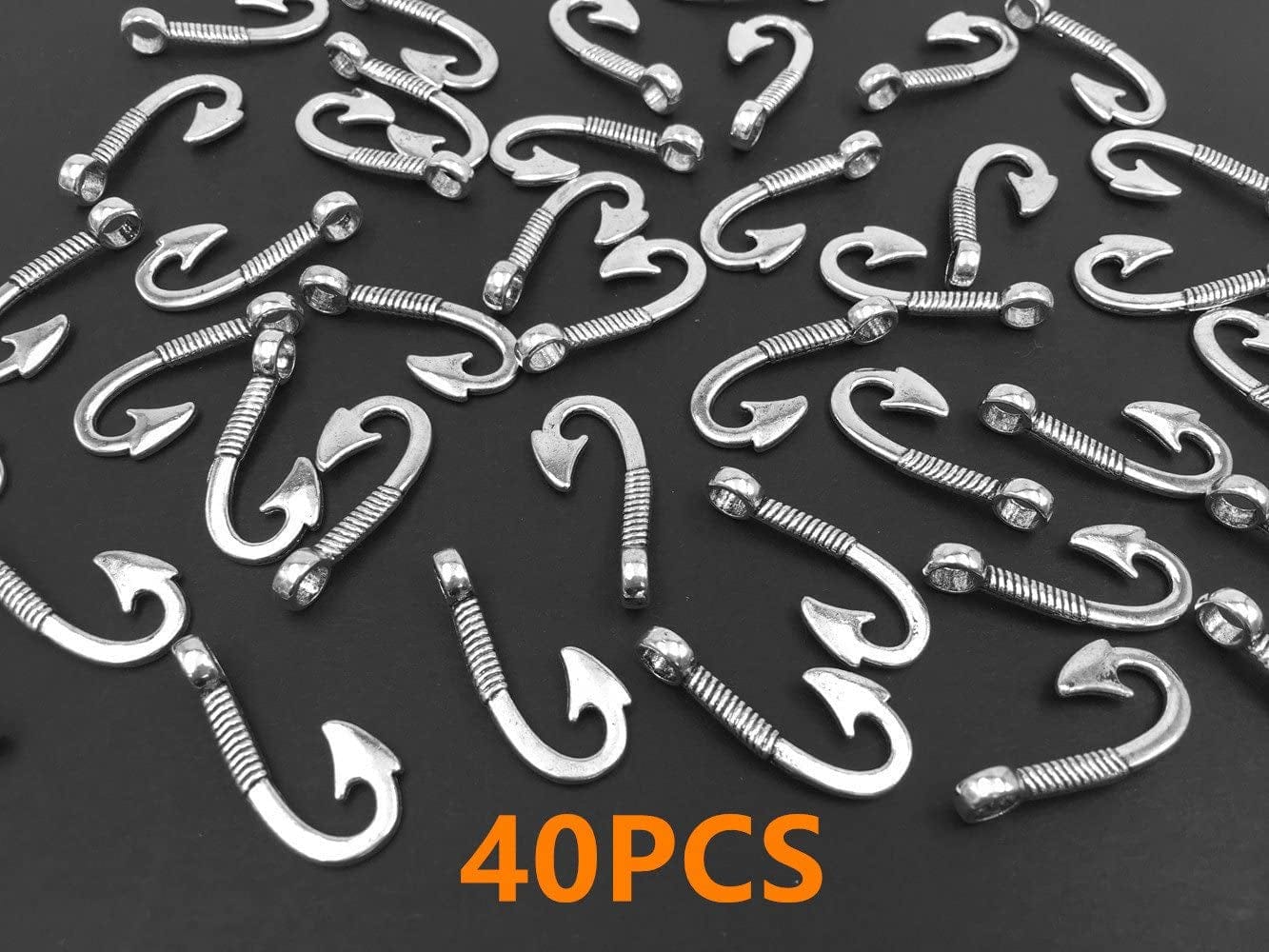 Yyaaloa 40Pcs Fishhook Style Charms Pendants DIY Antique Charms Pendant for Crafting Pack of 40 (Silver Vintage Fishhook Style Charms) Silver Vintage Fishhook Style Charms
