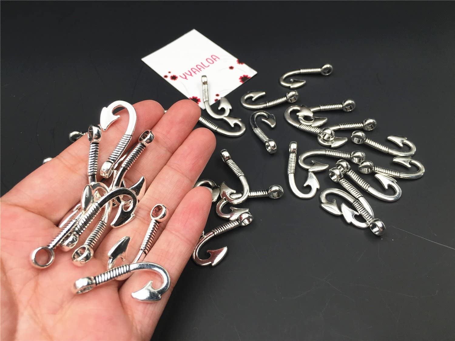 Yyaaloa 40Pcs Fishhook Style Charms Pendants DIY Antique Charms Pendant for Crafting Pack of 40 (Silver Vintage Fishhook Style Charms) Silver Vintage Fishhook Style Charms