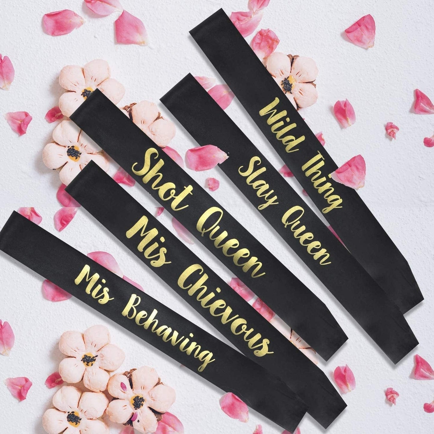 YZDING 12 Pcs Bride to Be Sash Bachelorette Party Decorations- Unique Bride and Bridesmaid Sashes for Bachelorette Party (Black, Gold Letters) Apparel & Accessories > Clothing Accessories > Sashes Zxx1
