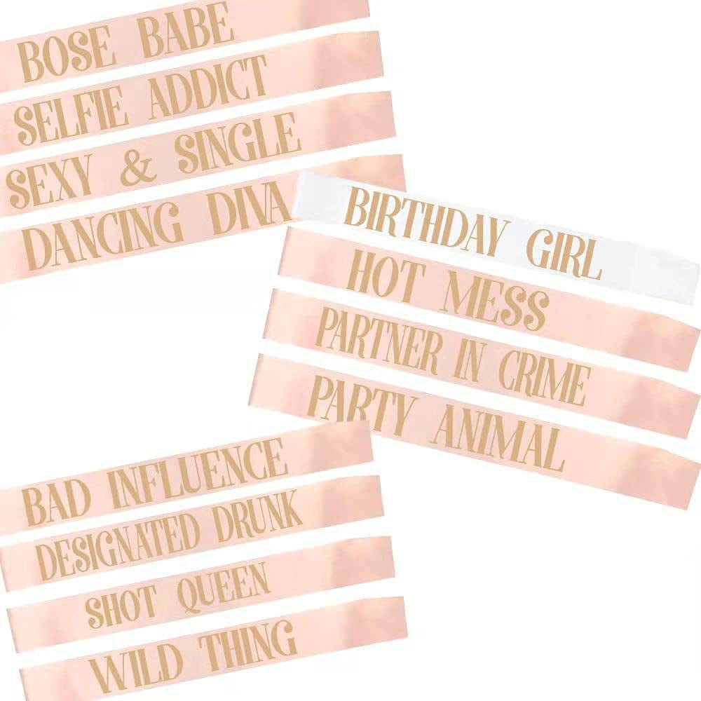 YZDING Birthday Sashes for Girl Women, Happy Birthday Queen Gift Sash Set for Party Supplies Fun Party Favors Decorations,12 Pack (Rose Gold), 33*3.8 Inch Apparel & Accessories > Clothing Accessories > Sashes YZDING Rose Gold and White