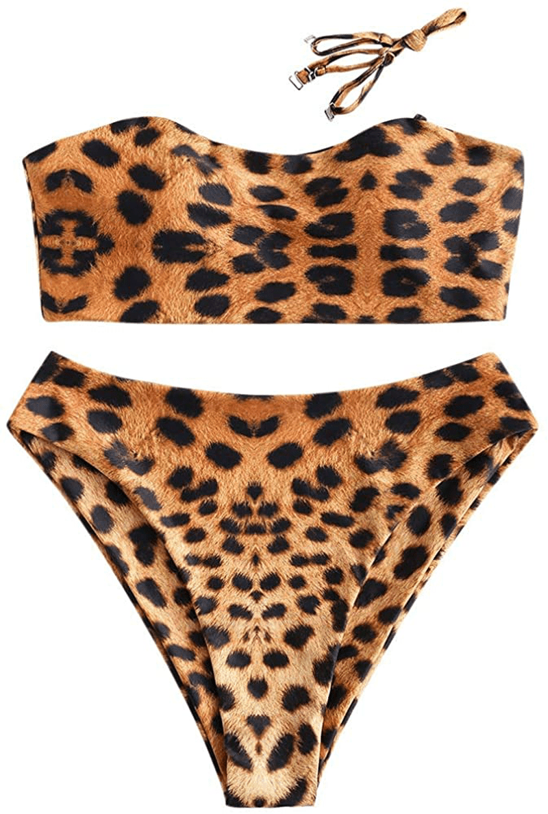 ZAFUL Bikini Removable Straps Bandeau Two Piece Bathing Suits for Women Apparel & Accessories > Clothing > Swimwear ZAFUL Leopard-b Small