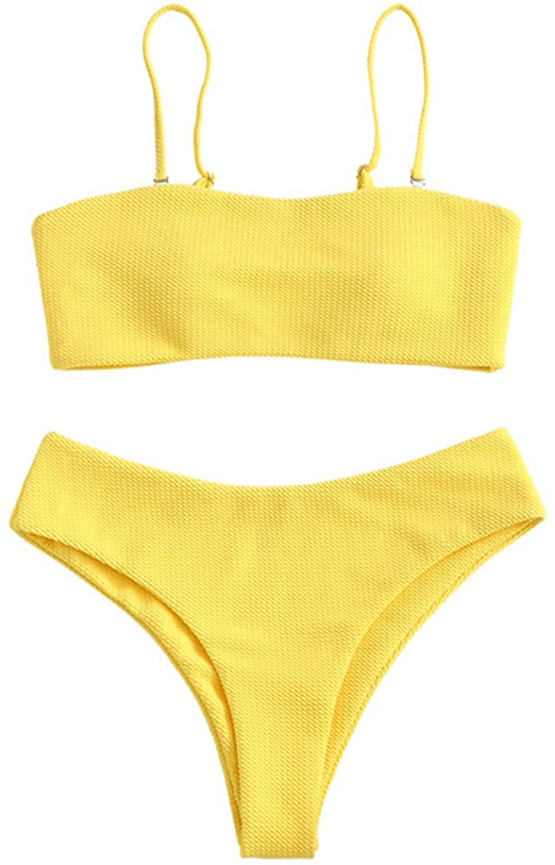 ZAFUL Bikini Removable Straps Bandeau Two Piece Bathing Suits for Women Apparel & Accessories > Clothing > Swimwear ZAFUL Yellow Medium
