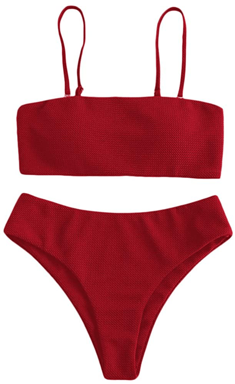 ZAFUL Bikini Removable Straps Bandeau Two Piece Bathing Suits for Women Apparel & Accessories > Clothing > Swimwear ZAFUL Ruby Red Small