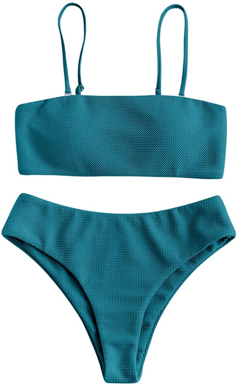 ZAFUL Bikini Removable Straps Bandeau Two Piece Bathing Suits for Women Apparel & Accessories > Clothing > Swimwear ZAFUL Peacock Blue Small