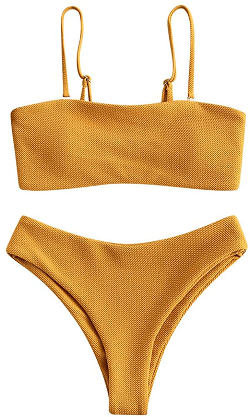 ZAFUL Bikini Removable Straps Bandeau Two Piece Bathing Suits for Women Apparel & Accessories > Clothing > Swimwear ZAFUL Bee Yellow Medium