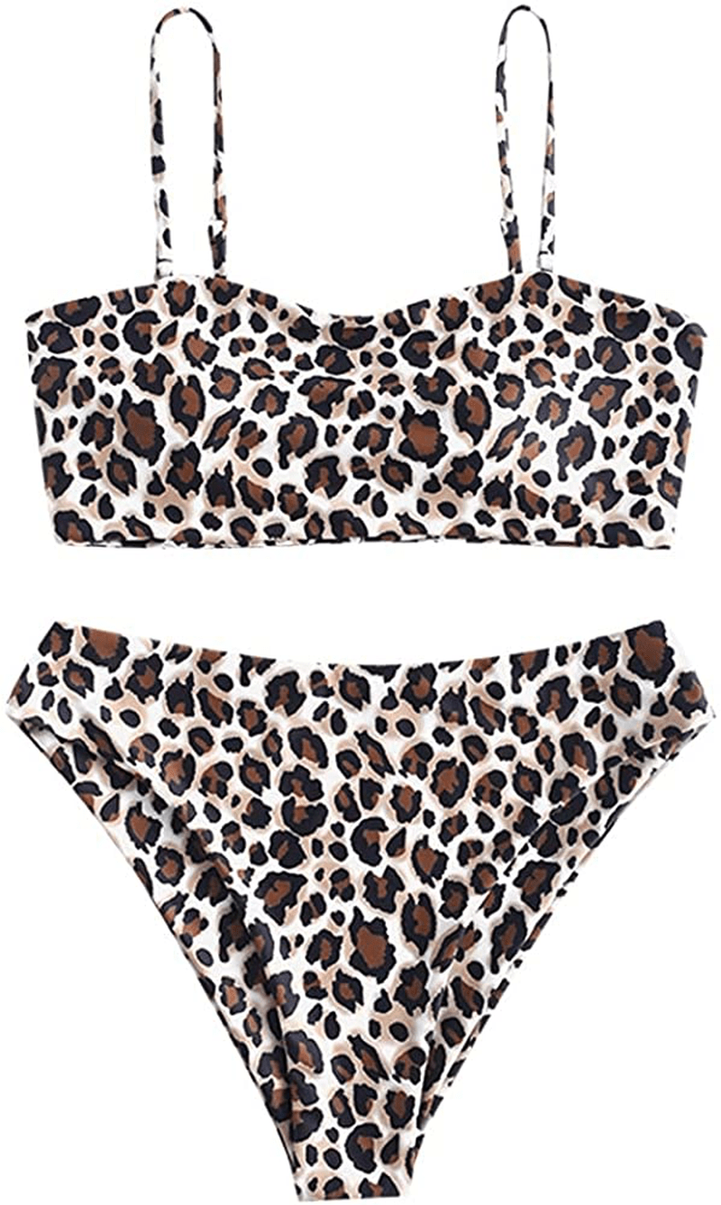 ZAFUL Bikini Removable Straps Bandeau Two Piece Bathing Suits for Women Apparel & Accessories > Clothing > Swimwear ZAFUL Leopard-a Large