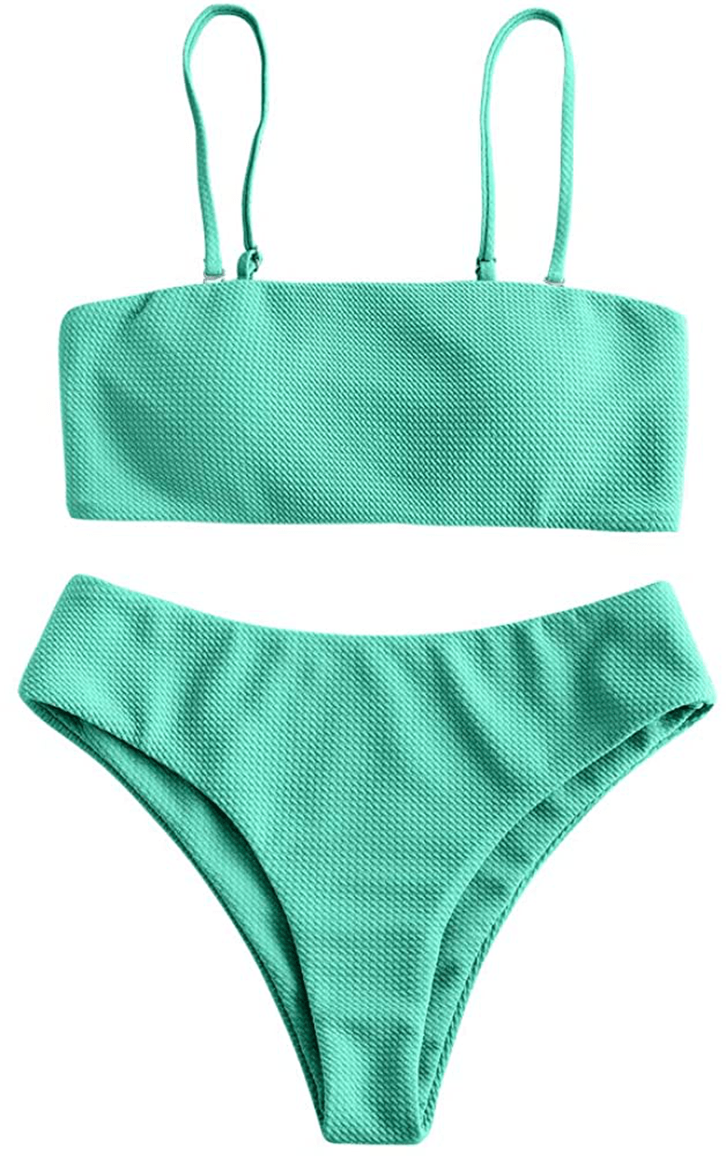 ZAFUL Bikini Removable Straps Bandeau Two Piece Bathing Suits for Women Apparel & Accessories > Clothing > Swimwear ZAFUL Medium Turquoise Small