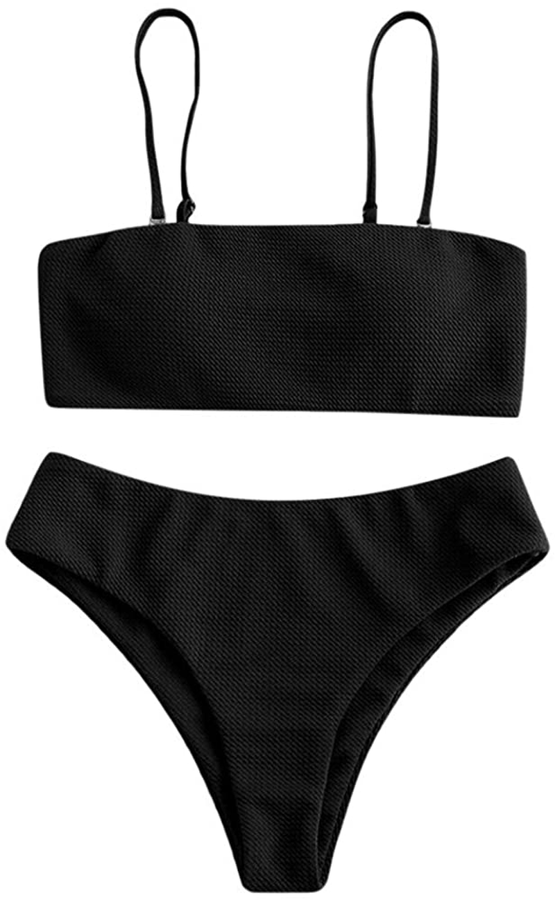 ZAFUL Bikini Removable Straps Bandeau Two Piece Bathing Suits for Women Apparel & Accessories > Clothing > Swimwear ZAFUL Black X-Large