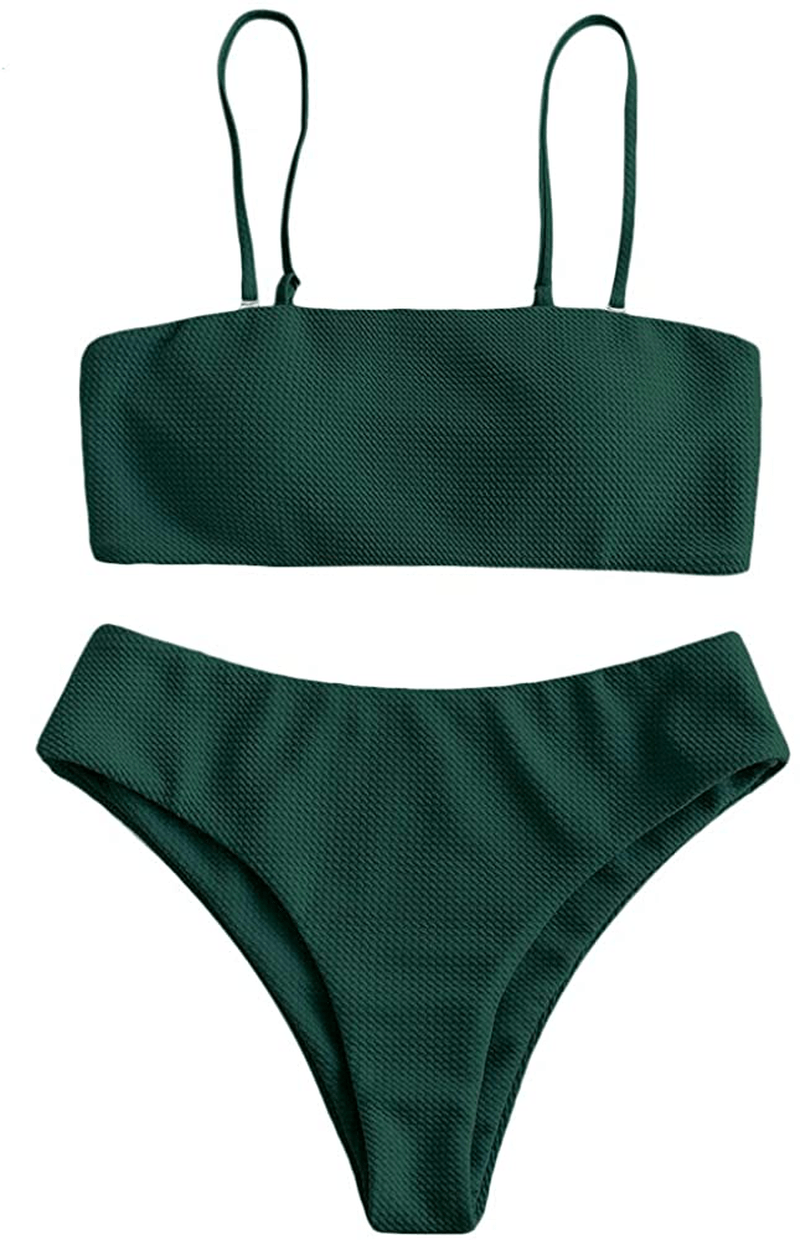 ZAFUL Bikini Removable Straps Bandeau Two Piece Bathing Suits for Women Apparel & Accessories > Clothing > Swimwear ZAFUL Green Medium