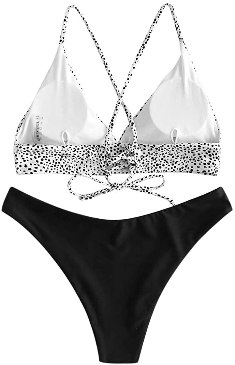 ZAFUL Women Braided Straps Lace up Contrast Bikini Set Bralette Swimsuit Flower Bathing Suit Cross Low Waist Swimwear Kylie Max