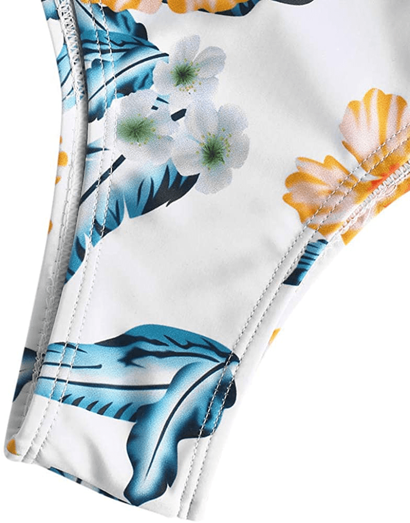 ZAFUL Women Braided Straps Lace up Contrast Bikini Set Bralette Swimsuit Flower Bathing Suit Cross Low Waist Swimwear Kylie Max