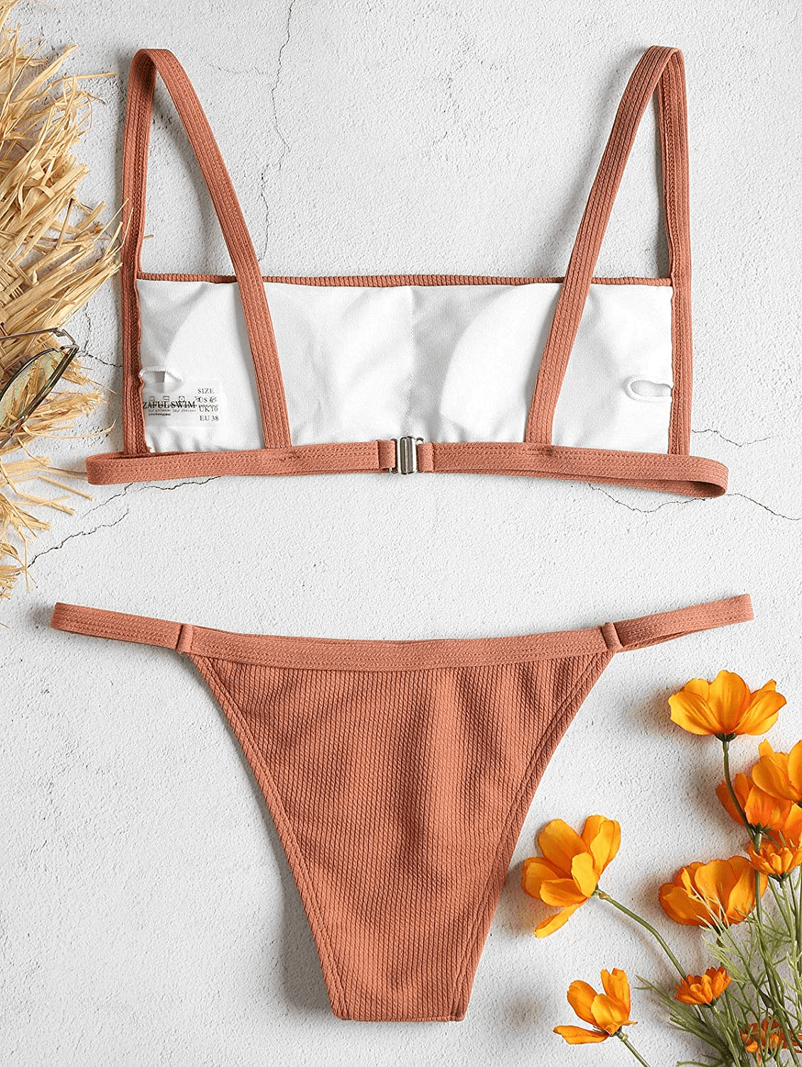 ZAFUL Women Ribbed Square Collar Bikini Swimwear with Removable Padded Apparel & Accessories > Clothing > Swimwear ZAFUL