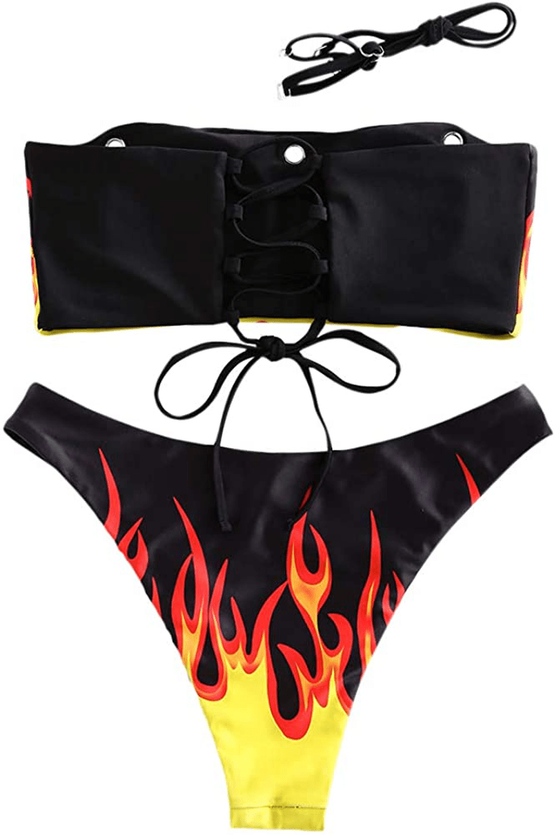 ZAFUL Women'S Back Lace-Up Bandeau Bikini Set Kylie Max