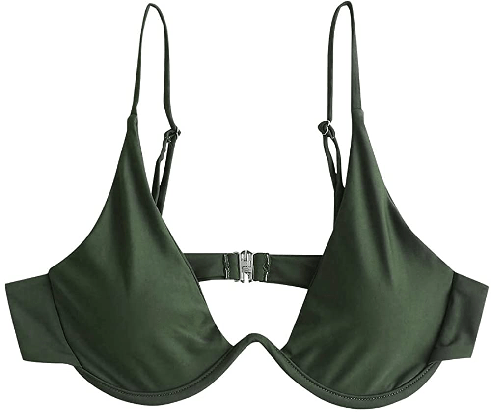 ZAFUL Women’s Floral Print Push-up V-Wire Lettuce Bikini Set High Cut Spaghetti Straps Underwire Padded Swimsuit Apparel & Accessories > Clothing > Swimwear ZAFUL Camouflage Green-top Medium