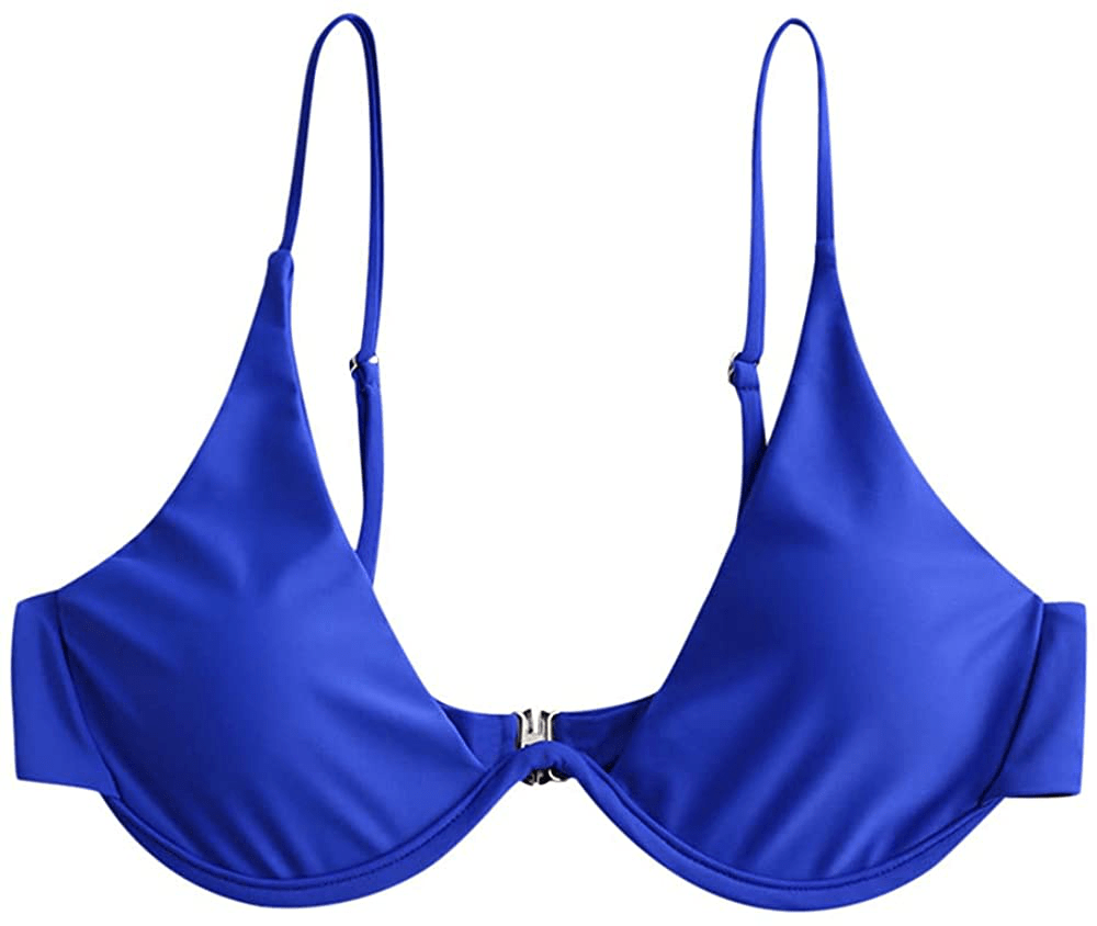 ZAFUL Women’s Floral Print Push-up V-Wire Lettuce Bikini Set High Cut Spaghetti Straps Underwire Padded Swimsuit Apparel & Accessories > Clothing > Swimwear ZAFUL Blueberry Blue-top Small